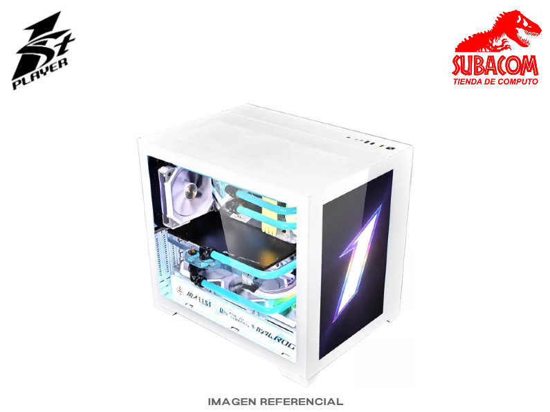 CASE GAMER 1ST PLAYER SP7-EV, VIDRIO TEMPLADO LATERAL, PANTALLA LCD FRONTAL EMOTION VIEW, 3 FAN ARGB, COLOR BLANCO 1