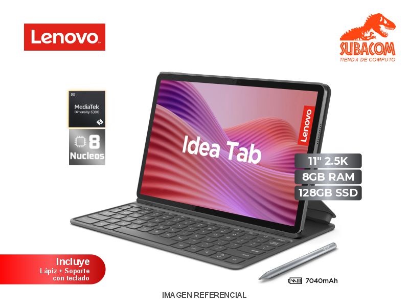 LENOVO TABLET IDEA TAB TB336FU, MEDIATEK DIMENSITY 6300, RAM 8GB DDR4, SSD 128GB UFS, GRAFICOS ARM MALI-G57 MC2, PANT. 11" 2.5K IPS 90HZ TACTIL, MICRO SD, ESPAÑOL, ANDROID, COLOR LUNA GREY + TECLADO Y LAPIZ