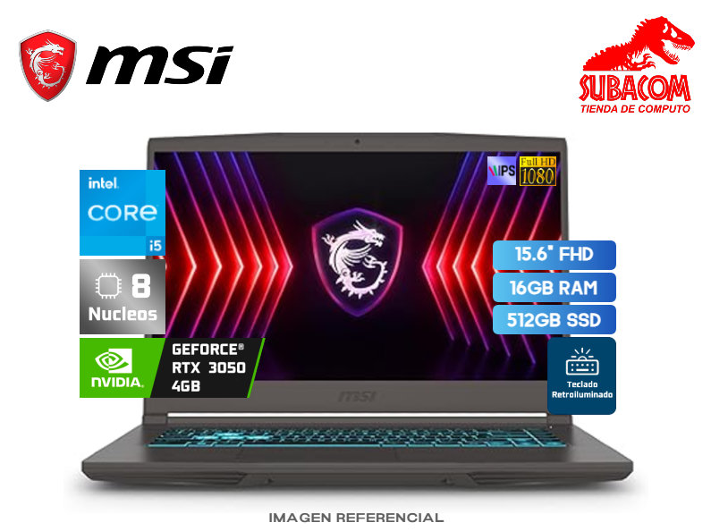 LAPTOP MSI THIN , I5 13420H, RAM 16GB DDR4, SSD 512GB, RTX 3050 4GB, FHD IPS, FREEDOS, COSMO GRAY