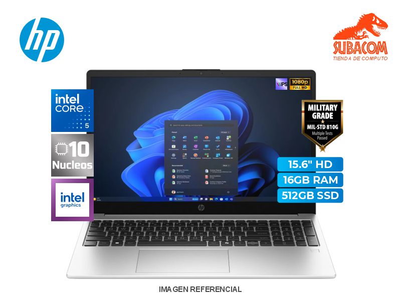 LAPTOP, HP 250R G10, CORE 5 120U, RAM 16GB, SSD 512GB, PANT. 15.6 HD, FREEDOS, COLOR PLATEADO