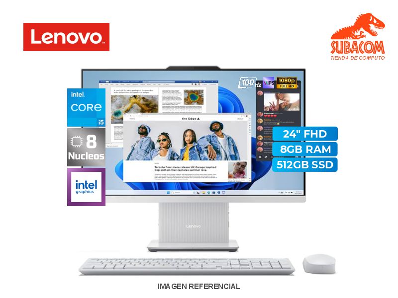LENOVO ALL IN ONE IDEACENTRE AIO , I5-13420H, RAM 8GB DDR5, SSD 512GB, PANT. 24" FHD IPS 100HZ, FREEDOS, COLOR CLOUD GREY + MOUSE Y TECLADO 