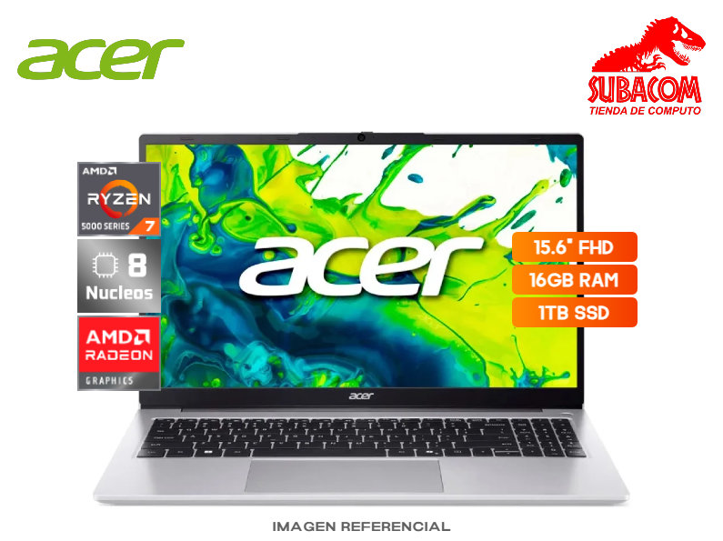 LAPTOP, ACER ASPIRE LITE , RYZEN 7-5700U, RAM 16GB DDR4, SSD 1TB, PANT. 15.6" FHD IPS, WIN 11 HOME, LIGHT SILVER