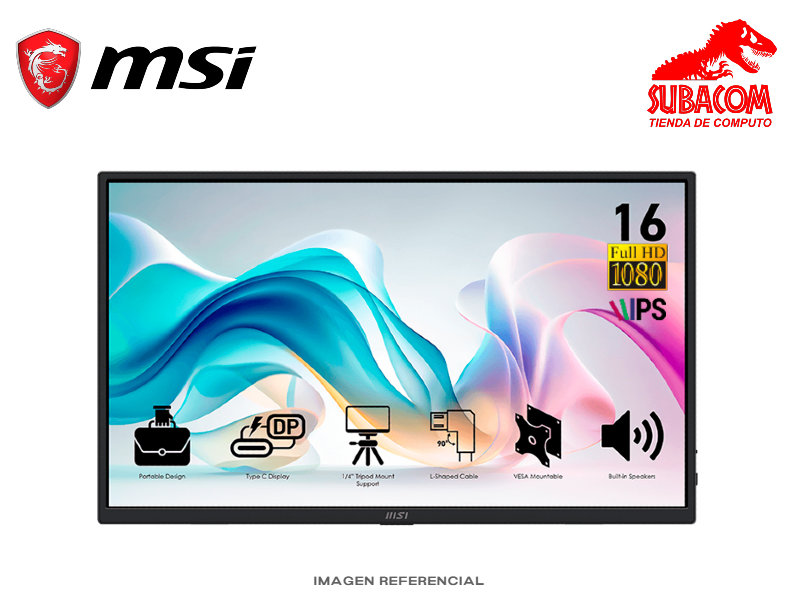 MONITOR PORTABLE, MSI PRO, MP165 E6. IPS, 15.6 p, FHD IPS, 60HZ, USB TIPO C, HDMI