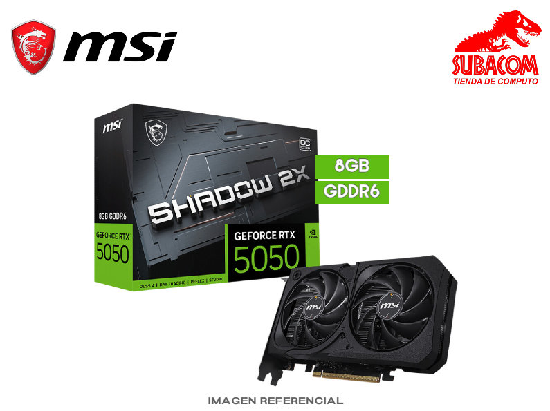 TARJETA DE VIDEO MSI SHADOW 2X, NVIDIA RTX 5050 DE 8GB GDDR6, OC EDITION, DLSS 4, 2 FAN, COLOR NEGRO