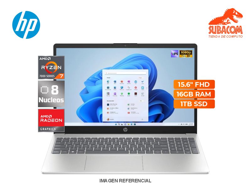 HP 15-FC0276LA, RYZEN 7-7730U, RAM 16GB DDR4, SSD 1TB, PANT. 15.6" FULL HD, 3 CELDAS, WIN 11 HOME, COLOR PLATEADO