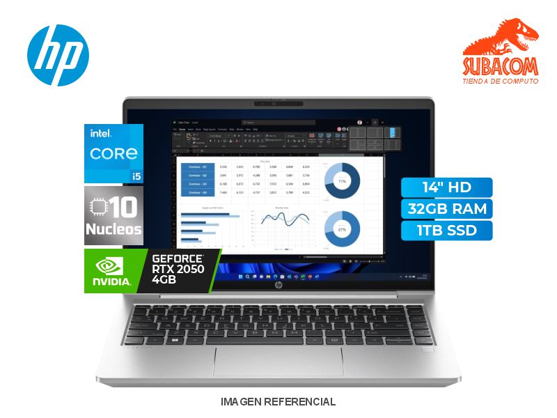HP PROBOOK 440 G10, I5-1335U, RAM 32GB DDR4, SSD 1TB, RTX 2050 4GB, PANT. 14" HD, ESPAÑOL, 3 CEL, WIN 11, PLATEADO