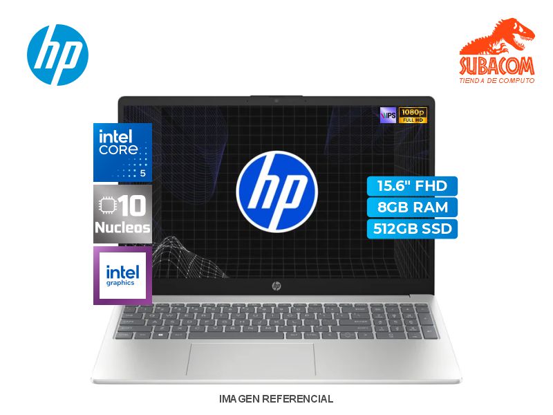 HP 15, CORE 5 120U, RAM 8GB DDR5, SSD 512GB, PANT. 15.6" FHD IPS 60HZ, ESPAÑOL, 3 CELDAS, WINDOWS 11 , COLOR PLATEADO