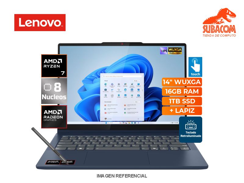 LENOVO IDEAPAD 5 2EN1 14AKP10, RYZEN AI 7 350, RAM 16GB DDR5, SSD 1TB, PANT. 14" WUXGA IPS TACTIL, 3 CEL, WIN 11 , COSMIC BLUE + LAPIZ 