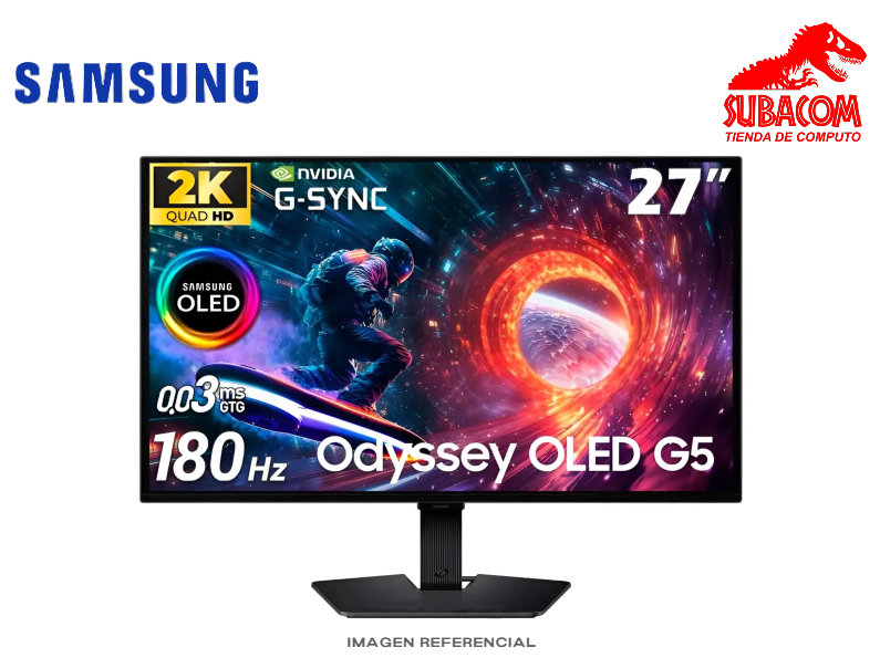 MONITOR GAMER, SAMSUNG ODYSSEY G5 LS27FG500SLXPE, 27" QHD (2560x1440), OLED, 180Hz, 0.3MS, COLOR NEGRO