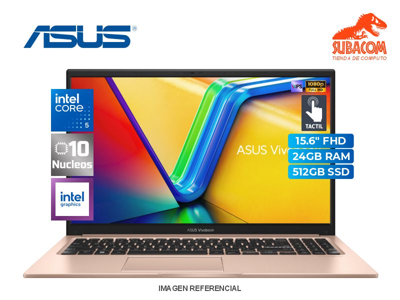 ASUS VIVOBOOK 15 X1504VA, CORE 5 120U, RAM 24GB DDR5, SSD 512GB, PANT. 15.6" FHD TACTIL, ESPAÑOL, 3 CEL, FREEDOS, TERRA COTA
