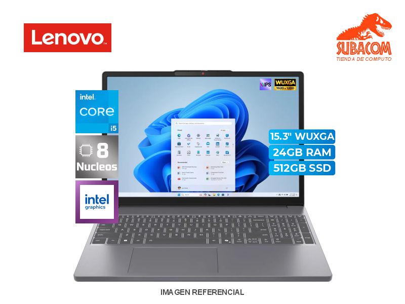 LENOVO IDEAPAD SLIM 3 15IRH10, INTEL CORE I5-13420H, RAM 24GB DDR5, SSD 512GB, INTEL UHD GRAPHICS, PANT. 15.3" WUXGA (1920x1200) IPS 60HZ, ESPAÑOL, 3 CELDAS, WINDOWS 11 HOME, COLOR LUNA GREY