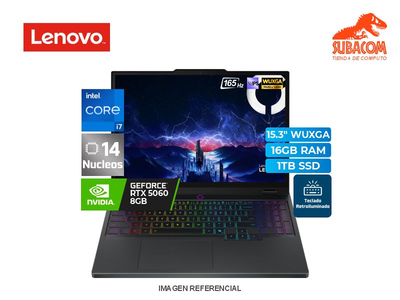LENOVO LEGION 5i 15IRX10, INTEL CORE I7-13650HX, RAM 16GB DDR5, SSD 1TB, NVIDIA RTX 5060 DE 8GB, PANT. 15.3" WUXGA IPS 165HZ, 4 CELDAS, ESPAÑOL, FREEDOS, COLOR ECLIPSE BLACK