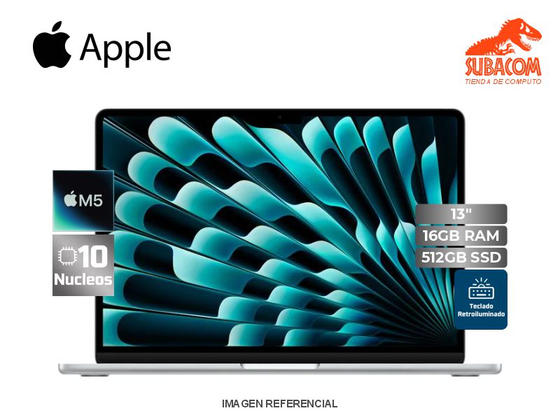APPLE MACBOOK AIR M5, RAM 16GB, SSD 512GB, PANT. 13" LIQUID RETINA, RETROILUMINADO, MACOS , COLOR SILVER