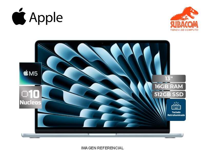 APPLE MACBOOK AIR M5, RAM 16GB, SSD 512GB, PANT. 13" LIQUID RETINA, RETROILUMINADO, MACOS , COLOR SKY BLUE
