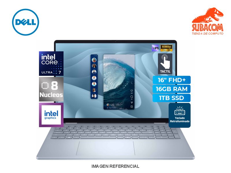 DELL 16 PLUS 2 EN 1 LDB06250, ULTRA 7 256V, RAM 16GB DDR5, SSD 1TB, PANT. 16" FULL HD+ IPS 60HZ TACTIL, 4 CEL, INGLES, WIN 11, ICE BLUE