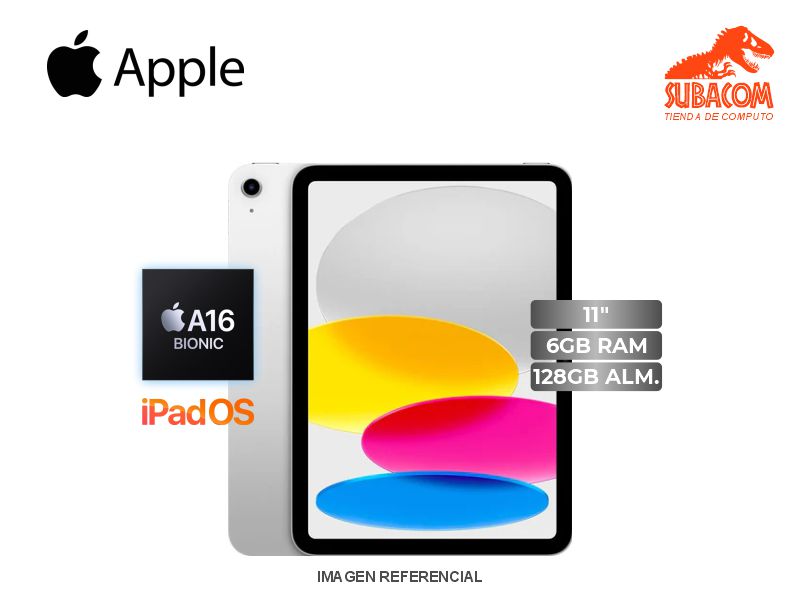 APPLE IPAD A16 MD3Y4CL/A, A16 BIONIC, RAM 6GB, ALMACENAMIENTO 128GB, PANT. 11"  LIQUID RETINA, ESPAÑOL, IPADOS 18, SILVER