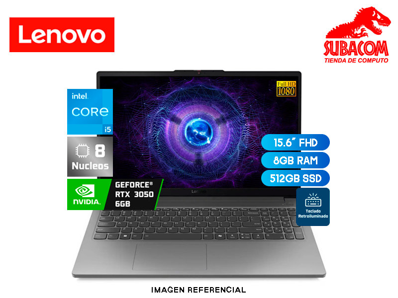 LAPTOP, LENOVO LOQ 15IAX9E, ESSENTIAL, I5-12450HX, RAM 8GB DDR5, SSD 512GB, RTX 3050 6GB, PANT. 15.6" FHD, 4 CEL, FREEDOS,  LUNA GREY