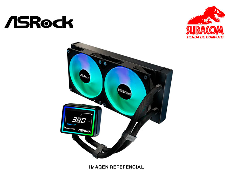 REFRIGERACION LIQUIDA (AIO), ASROCK, CHALLENGER, DIGITAL,  RADIADOR 240MM, 2 VENTILADORES COLOR NEGRO