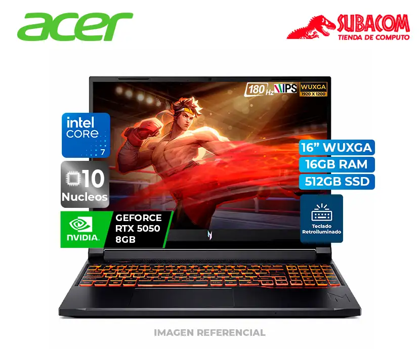 LAPTOP ACER NITRO V16 ANV16, CORE 7 240H, RAM 16GB DDR5, SSD 512GB, RTX 5050 8GB, PANT. 16" WUXGA IPS 180HZ, INGLES, WIN 11, NEGRO + AUDIFONOS NITRO