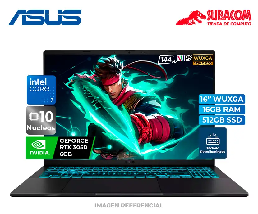 ASUS V16 V3607VJ, CORE 7 240H, RAM 16GB DDR5, SSD 512GB, RTX 3050 6GB, PANT. 16" WUXGA IPS 144HZ, ESPAÑOL, WIN 11, MATTE BLACK