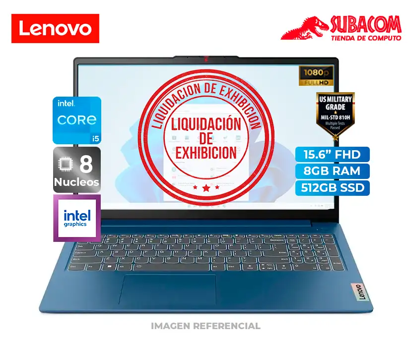 LAPTOP EXHIBICION LENOVO IDEAPAD SLIM 3, I5-12450H, RAM 8GB DDR5, SSD 512GB, PANT. 15.6" FHD, WIN 11, ABYSS BLUE