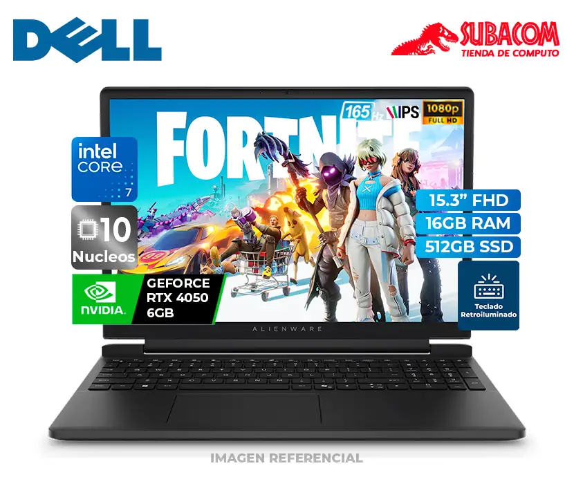 LAPTOP DELL ALIENWARE 15 AURORA, CORE 7-240H, RAM 16GB DDR5, SSD 512GB, RTX 4050 6GB, PANT. 15.3"  FHD IPS 165HZ, WIN 11, BLACK