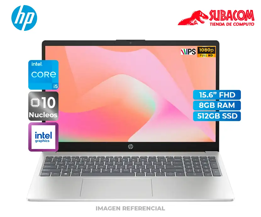Laptop HP 15-FD0152LA, Intel Core i5-1334U, RAM 8GB DDR4, SSD 512GB, Pantalla 15.6" FHD IPS, FreeDOS