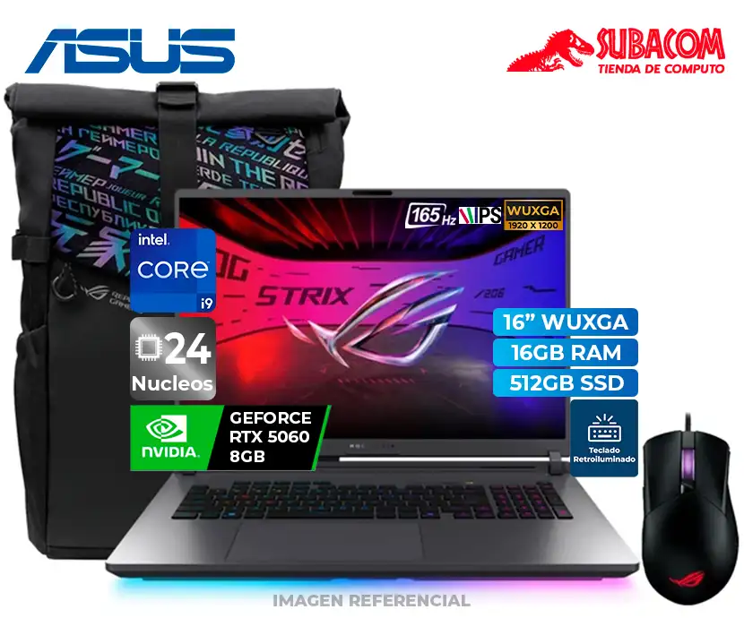 Laptop Asus ROG Strix G16, Intel Core i9-14900HX, 16GB RAM, 512GB SSD, RTX 5060 8GB, Pant. 16" WUXGA 165Hz