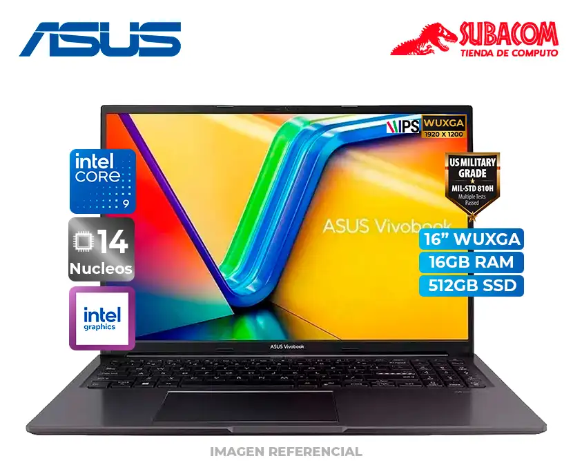 Laptop Asus Vivobook 16, Intel Core 9 270H, 16GB RAM, 512GB SSD, Pant. 16" WUXGA IPS