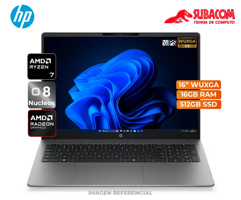 Laptop HP 200 G2a 16, AMD Ryzen 7 250, 16GB RAM, 512GB SSD, Pant. 16" WUXGA
