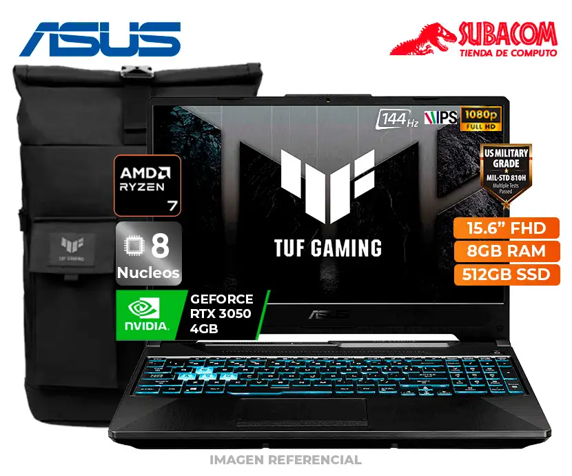 Laptop Asus TUF Gaming A15, AMD Ryzen 7 8845HS, 8GB RAM, 512GB SSD, RTX 3050 4GB, Pant. 15.6" FHD IPS 144Hz