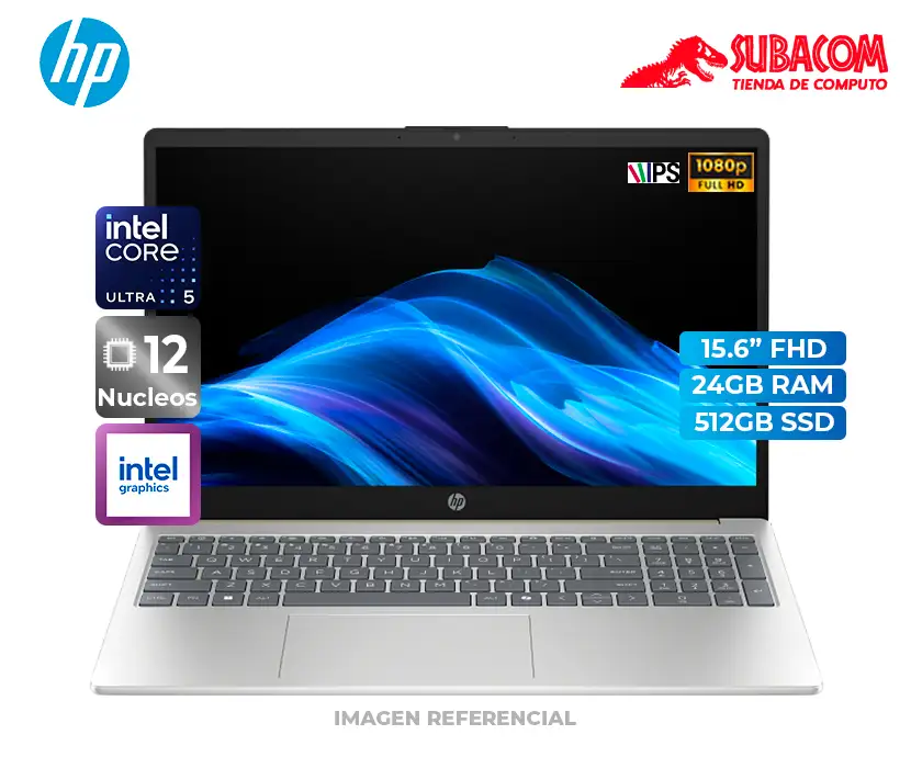 Laptop HP 15, Intel Core Ultra 5 225U, 24GB RAM, 512GB SSD, Pant. 15.6" FHD IPS