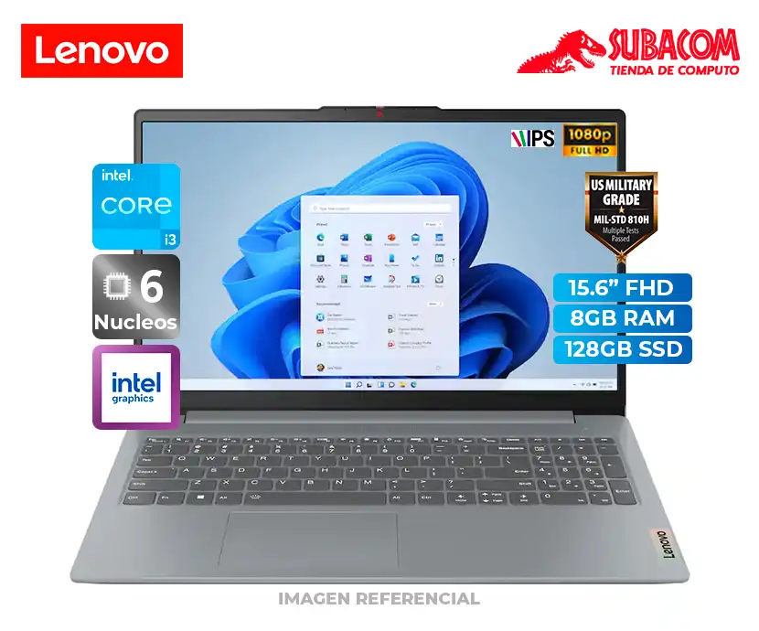 Laptop Lenovo IdeaPad Slim 3, Intel Core i3-N305, 8GB RAM, 128GB SSD, Pant. 15.6" FHD