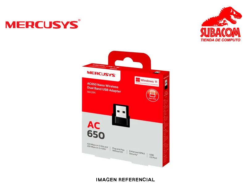 Adaptador Wi-Fi USB Mercusys MA20N, AC650 Dual Band, Nano