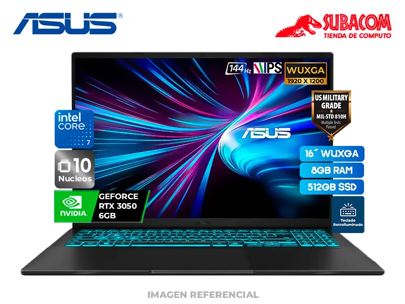 Laptop Asus V16, Intel Core 7 240H, 8GB RAM, 512GB SSD, RTX 3050 6GB, Pant. 16" WUXGA IPS 144Hz