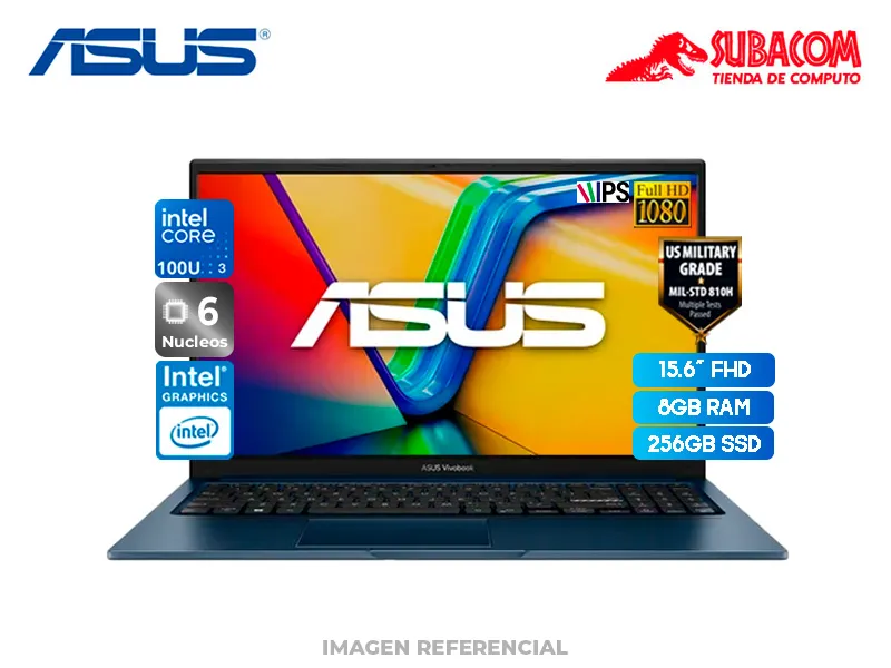 Laptop Asus Vivobook 15, Intel Core 3 100U, 8GB RAM, 256GB SSD, Pant. 15.6" FHD
