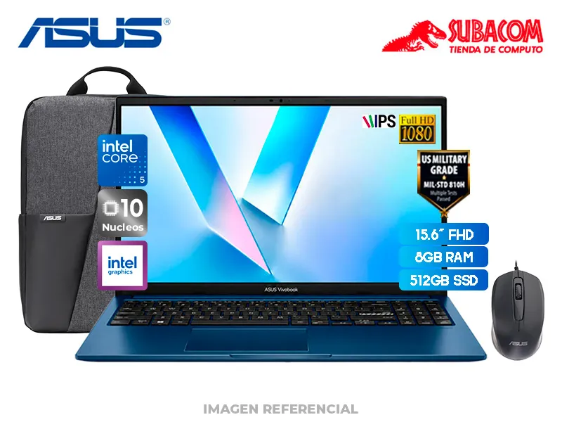 Laptop Asus Vivobook 15, Intel Core 5 120U, 8GB RAM, 512GB SSD, Pant. 15.6" FHD