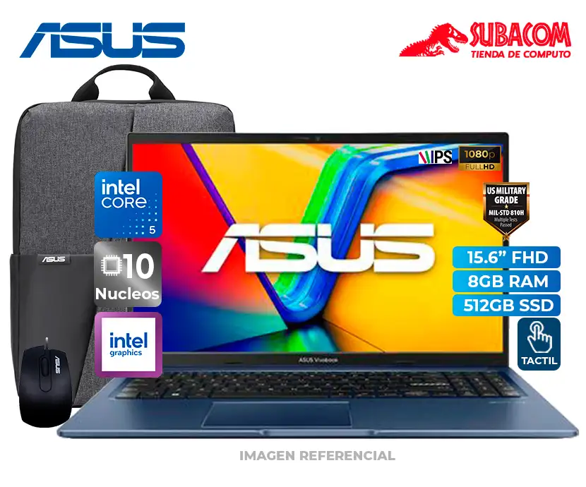 Laptop Asus Vivobook 15, Intel Core 5 120U, 8GB RAM, 512GB SSD, Pant. 15.6" FHD Táctil