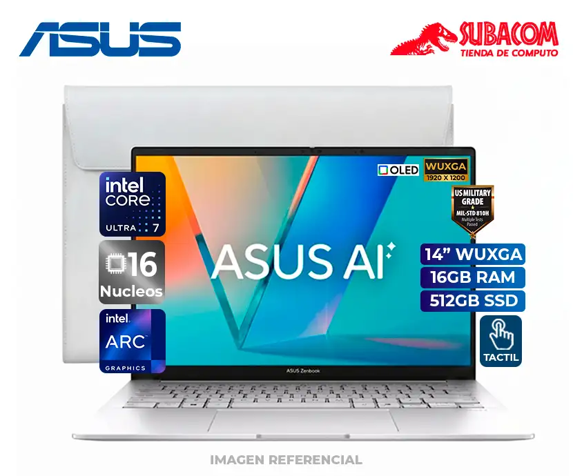 Laptop Asus Zenbook 14, Intel Core Ultra 7 255H, 16GB RAM, 512GB SSD, Pant. 14" WUXGA OLED Táctil