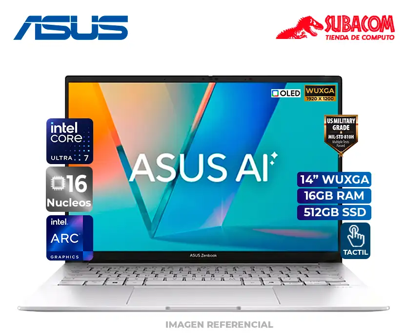 Laptop Asus Zenbook 14, Intel Core Ultra 7 255H, 16GB RAM, 512GB SSD, Pant. 14" WUXGA OLED Táctil
