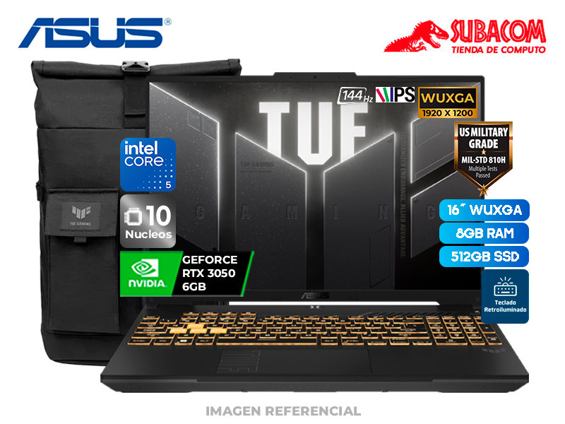 Laptop Asus TUF Gaming F16, Intel Core 5 205H, 8GB RAM, 512GB SSD, RTX 3050 6GB, Pant. 16" WUXGA IPS 144Hz