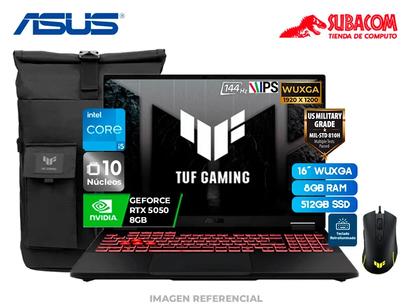 Laptop Asus TUF Gaming F16, Intel Core i5-14450HX, 8GB RAM, 512GB SSD, RTX 5050 8GB, Pant. 16" WUXGA IPS 144Hz