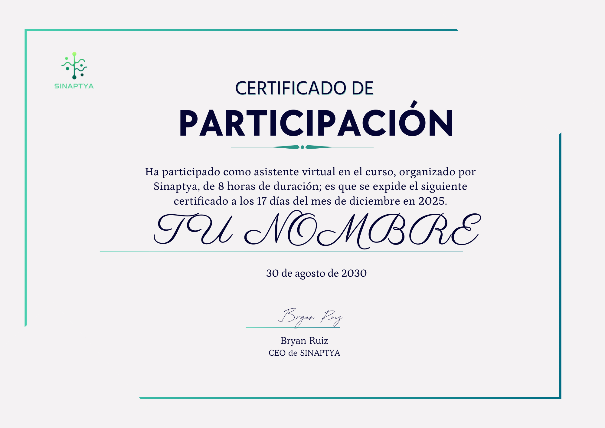 Certificado Certificado de Partipación
