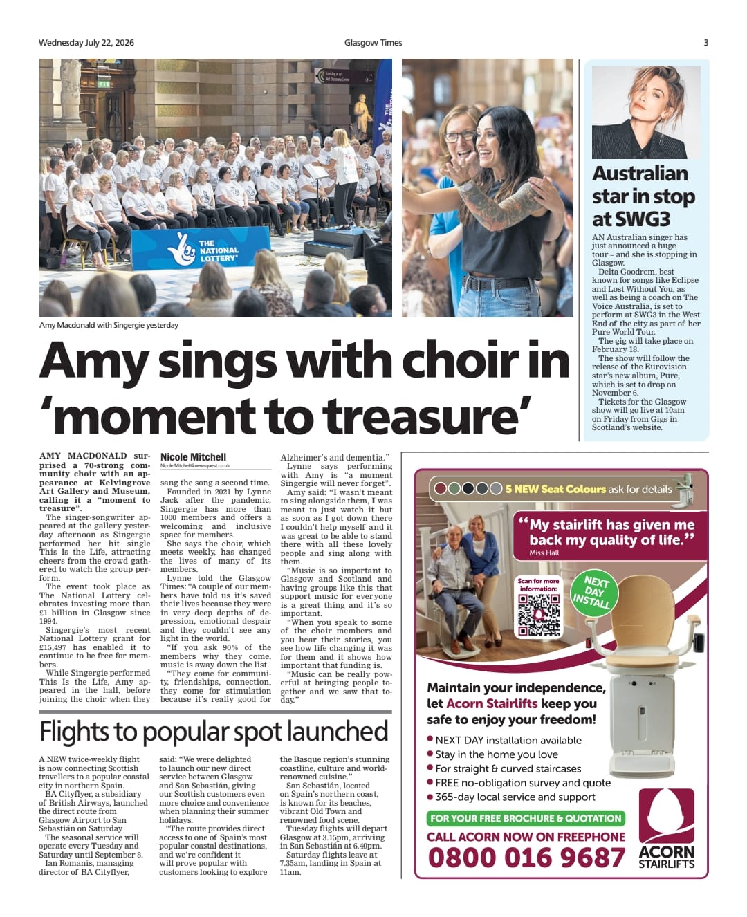 Article about Amy Macdonald singing with Singergie
