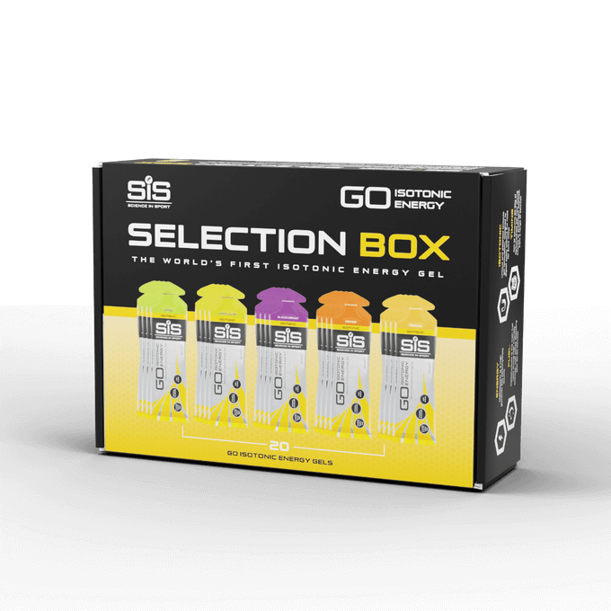 Набор из 20 углеводных энергетических гелей.