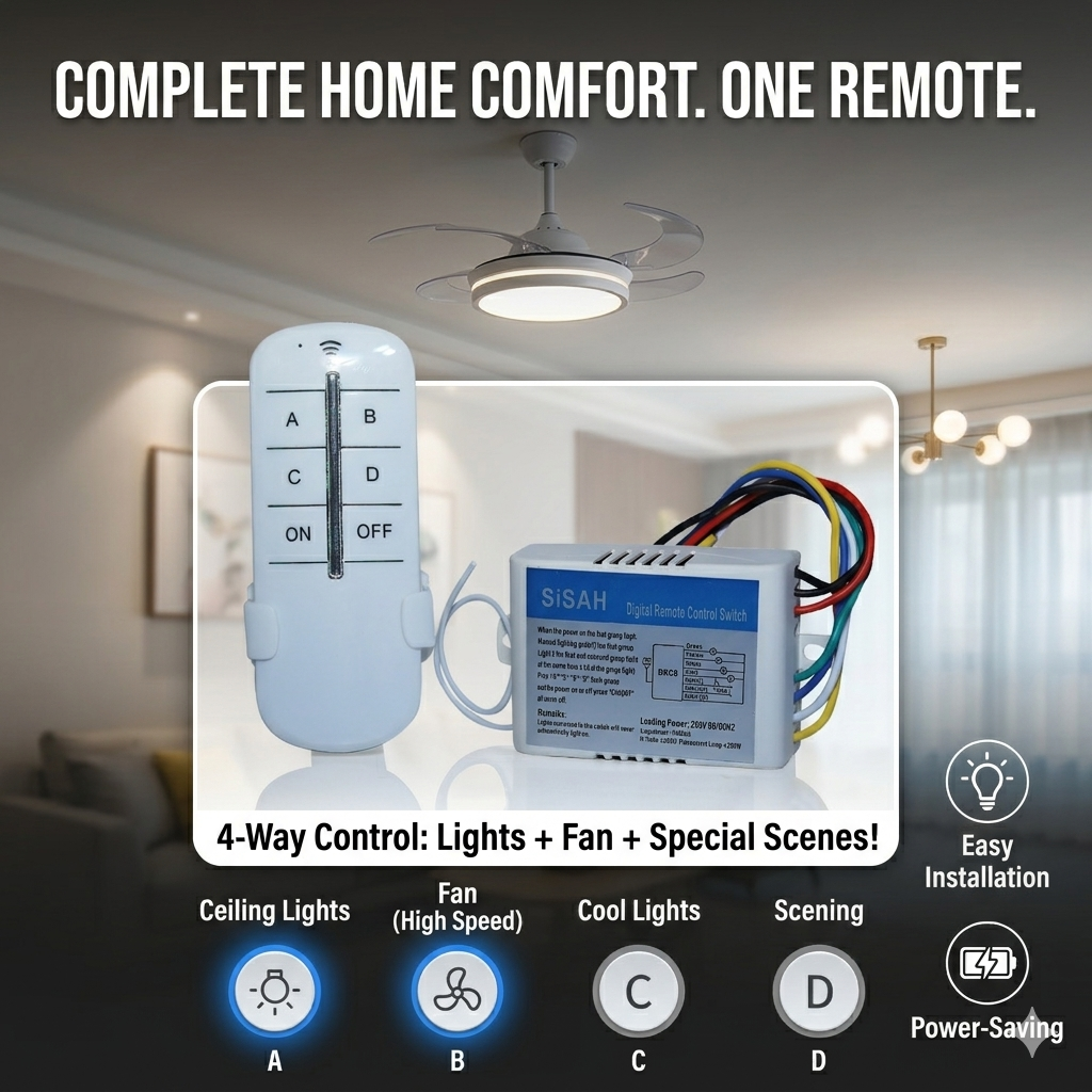 4 way Remote Control Light Switch For Fan and Light