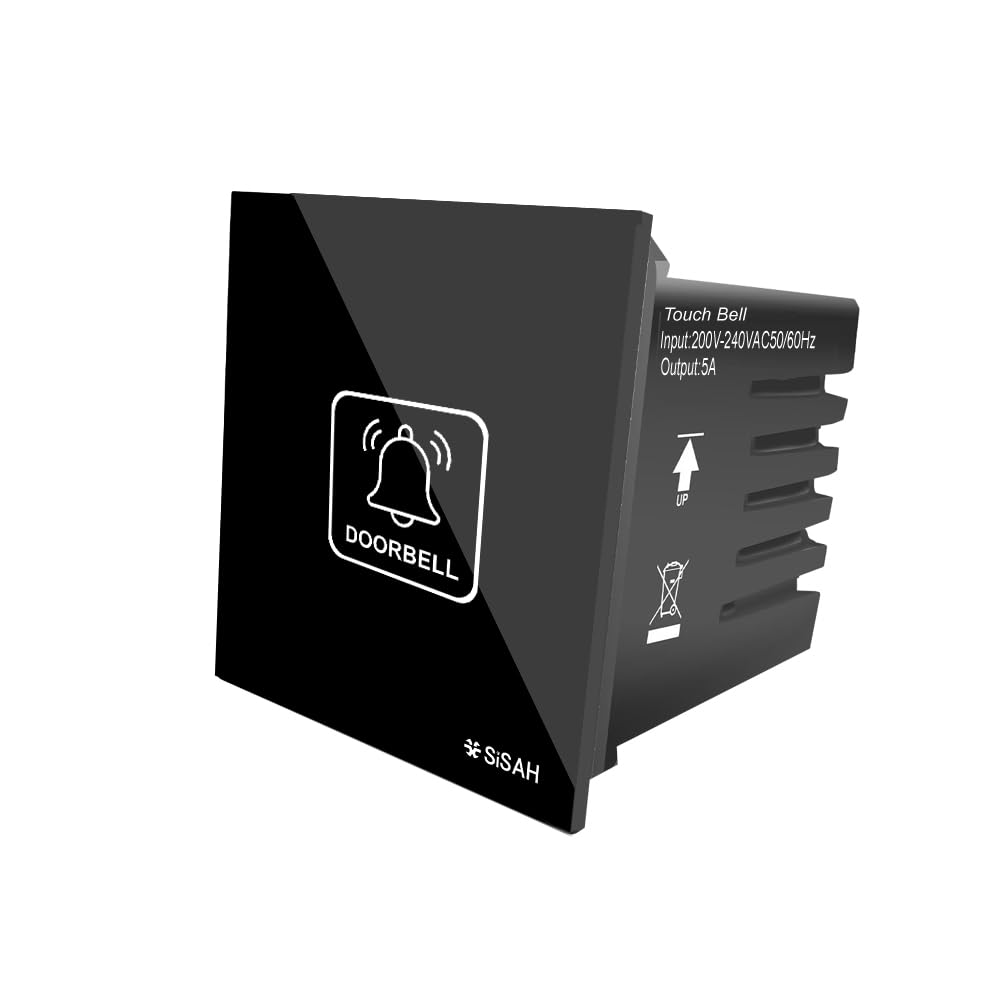 Sisah Touch Door Bell Switch Glass Shock Proof Modular Fitting (Black)