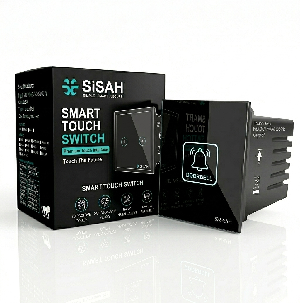 Sisah Touch Door Bell Switch Glass Shock Proof Modular Fitting (Black)