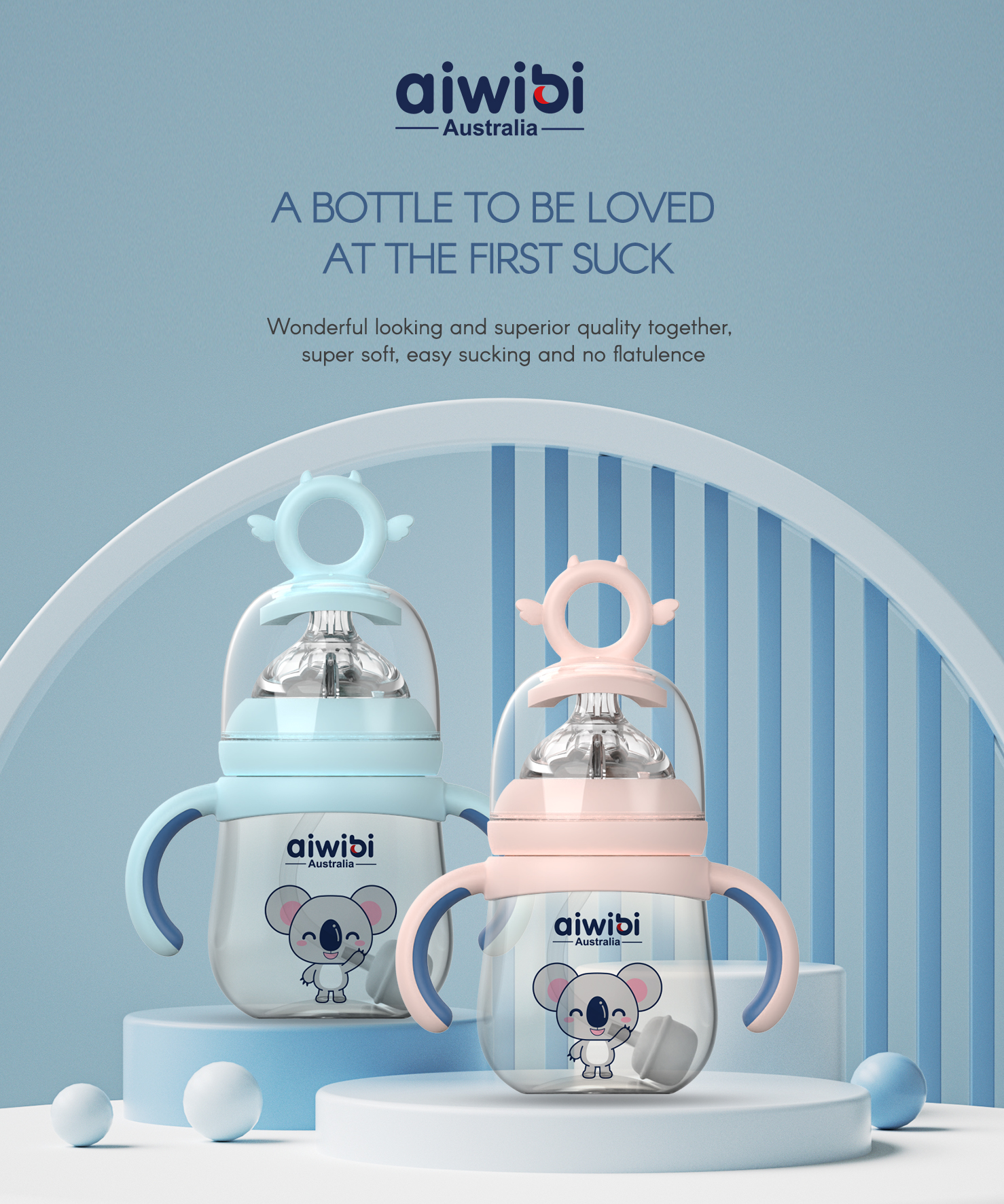 Aiwibi BPA-FREE Baby Feeding Bottle with Flexible Nipple Design Allow 360° Drinking 180ml