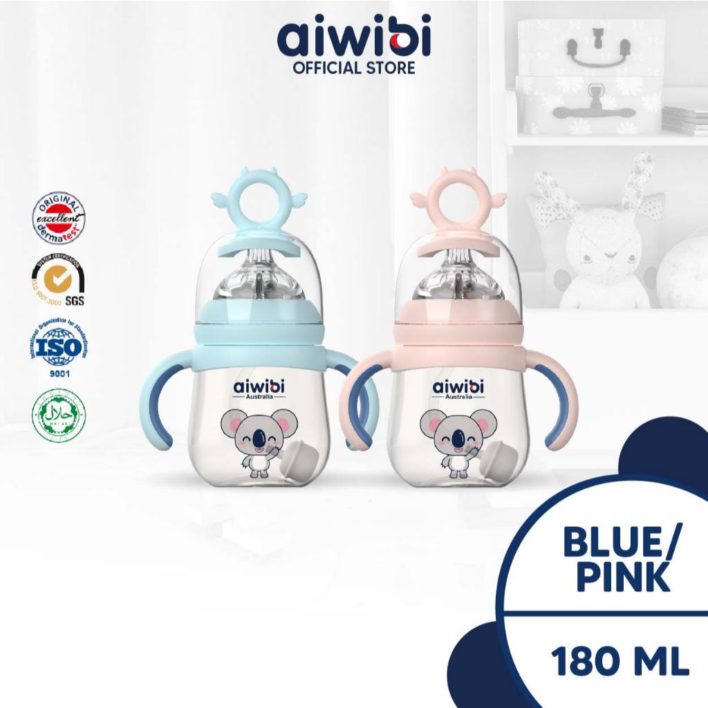 Aiwibi BPA-FREE Baby Feeding Bottle with Flexible Nipple Design Allow 360° Drinking 180ml